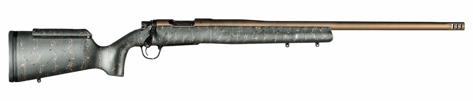 Christensen Arms 8010200601 Mesa Long Range 6.5 Creedmoor 4+1 16.25" Burnt Bronze Cerakote Threaded Barrel & Steel Drilled & Tapped Receiver, Green w/Black/Tan Webbing Adj Cheek Riser Polymer Stock