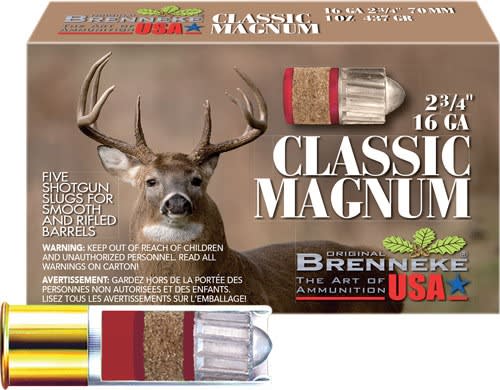 BRENNEKE USA CLASSIC MAH 16GA 2.75" 1OZ SLUG 5RD 50BX/CS