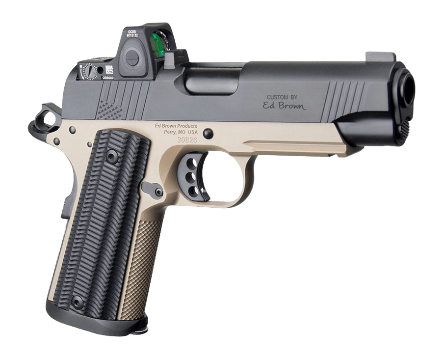Ed Brown  Special Forces Commander SOCOM w/Optic 45 ACP 7+1 4.25" Black Nitride Barrel, Black Gen4 Stainless Steel Serrated w/Optic Slide, Flat Dark Earth Gen4 Stainless Steel Frame w/Accessory Rail,