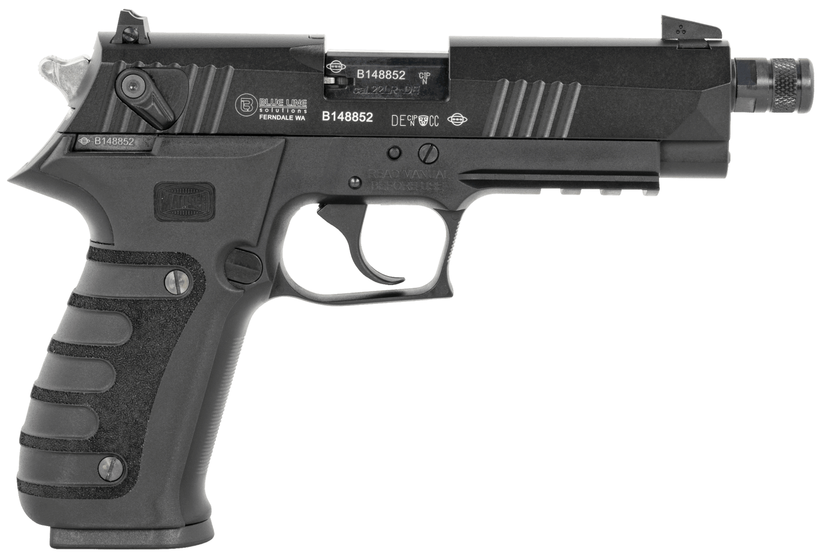 Mauser Rimfire 4010102 M20 22 LR 10+1 4.75" Black Steel Threaded Barrel, Black Serrated Slide, Black Aluminum Frame w/Picatinny Rail, Ambidextrous