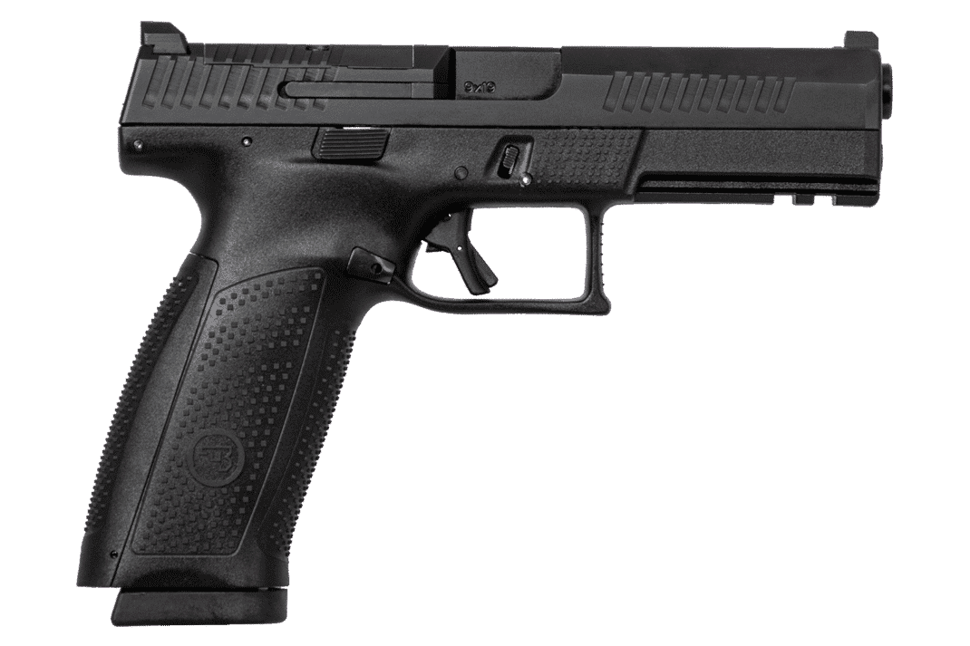 CZ-USA 01550 P-10 F  9mm Luger 10+1 5.10" Black Steel Barrel, Black Nitride Optic Ready/Serrated Steel Slide, Black Polymer Frame w/Picatinny Rail, Interchangeable Backstraps Grip, Ambidextrous