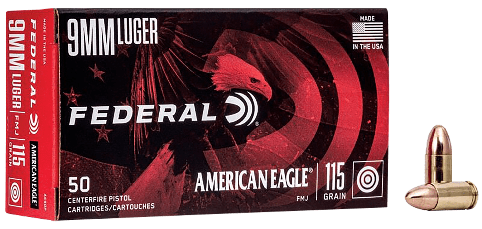 Federal AE9DP American Eagle Handgun 9mmLuger 115gr Full Metal Jacket 50 Per Box/20 Case