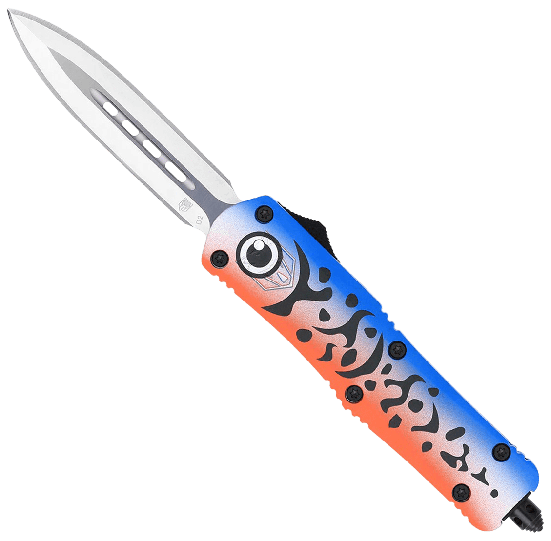 CobraTec Knives MFLBLUFS3DAGNS FS-3 Blue Lure Medium 3" OTF Dagger Plain Satin D2 Steel Blade, 4.50" Blue Fishing Lure Aluminum Cerakoted Handle