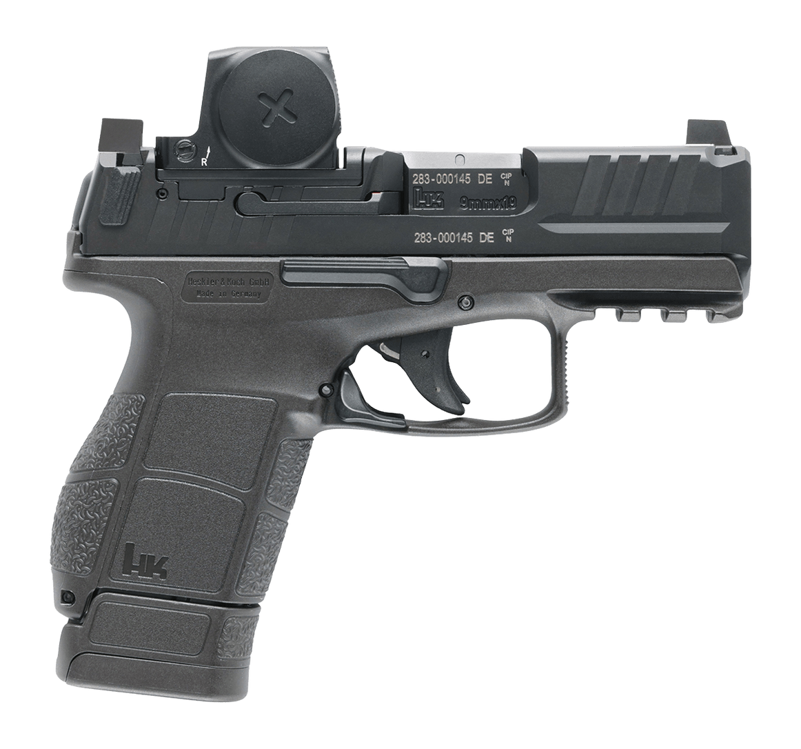 HK 81001320 VP9CC w/Optic Micro-Compact 9mm Luger 10+1 3.13" Polygonal Rifled Barrel, Black Steel Serrated Slide w/Vortex Defender CCW Red Dot, Black Polymer Frame w/Picatinny Rail, Interchangeable Ba