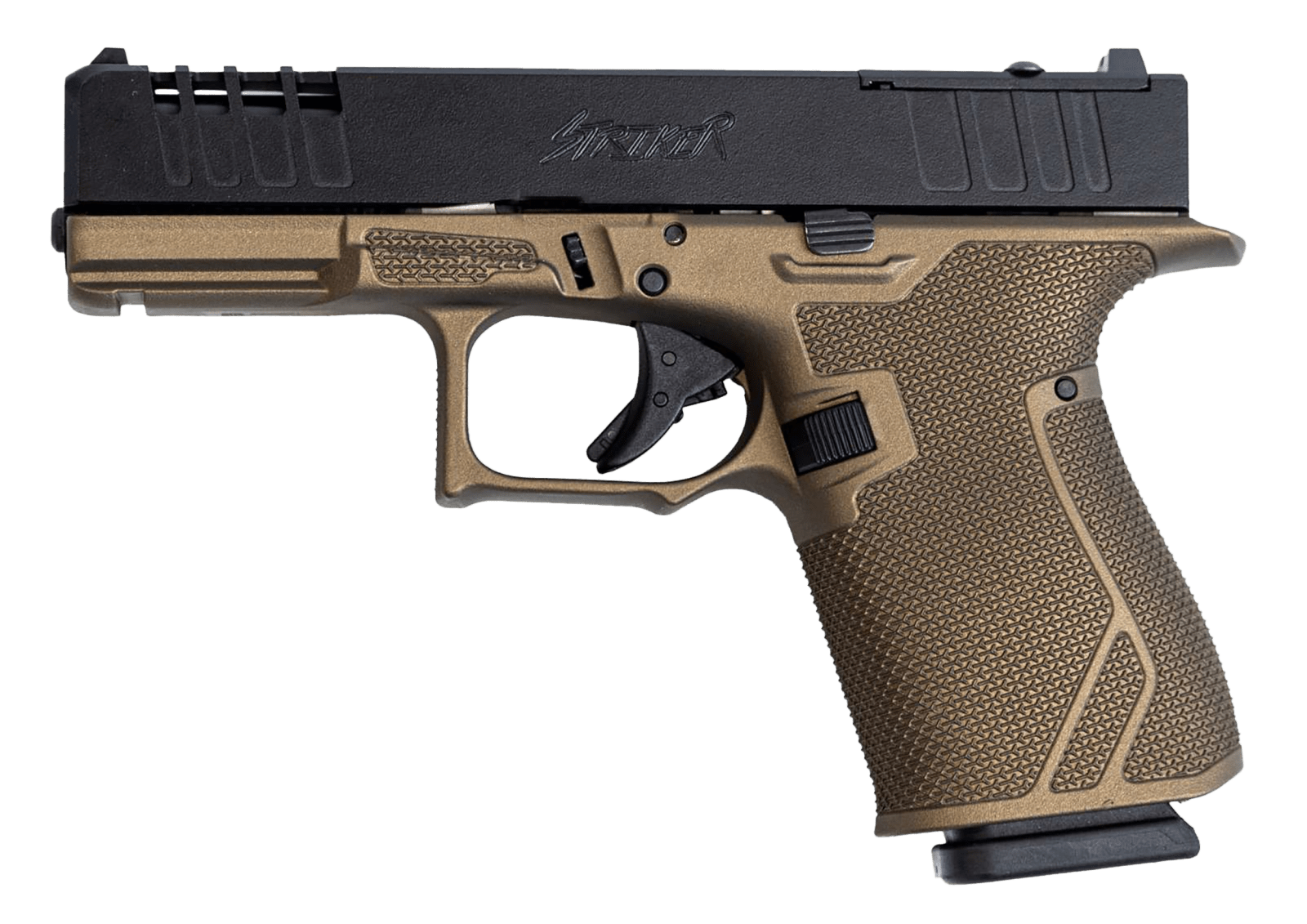 Great Lakes Firearms GL19BRZ Striker Compact Frame 9mm Luger 15+1 4" Black Nitride Steel Barrel, Black Cerakote Serrated w/Slide Cuts Steel Slide, Bronze Cerakote Polymer Frame & Grip, Ambidextrous