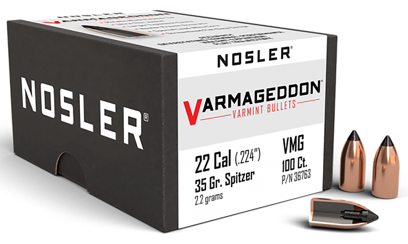 Nosler 36763 Varmageddon  22Cal 35gr Flat Base Tipped 100/Box