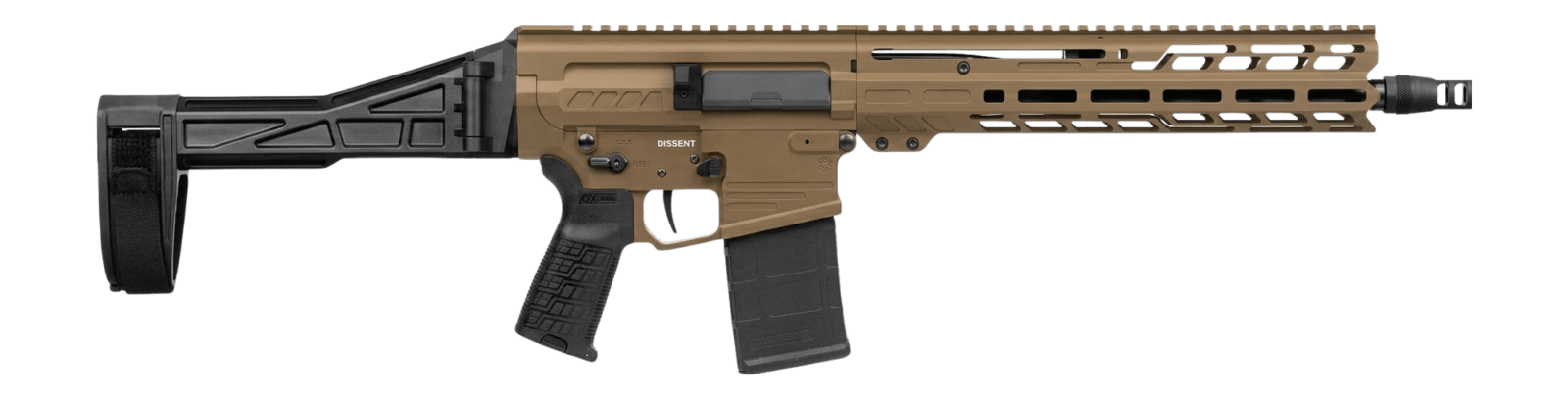 CMMG 33A380C-CT Dissent Mk3 8.6 Blackout 20+1 12.50" Black Nitride Threaded Barrel, Coyote Tan Cerakote Aluminum Receiver w/Picatinny Rail, M-LOK Handguard, Black Polymer SB Tactical Folding Brace, CM