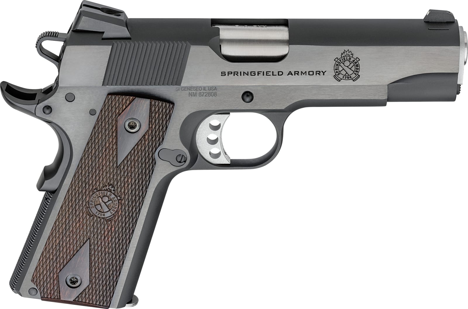 Springfield Armory PX9417 1911 Garrison 9mm Luger 9+1 4.25" Stainless Match Grade Barrel, Blued Serrated Carbon Steel Slide & Frame w/Beavertail, Thinline Wood Grip