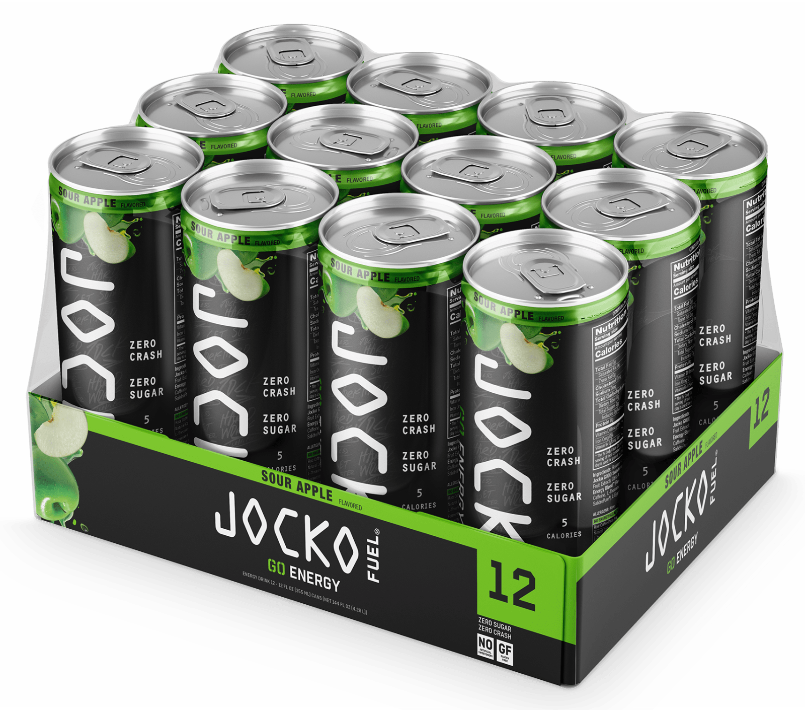 Jocko Fuel 29003 Sour Apple Energy Drinks 12oz 12Pack