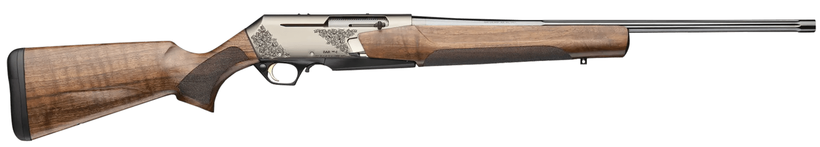 Browning 039009224 BAR MK4 Medallion 270 Win 4+1 22" Polished Blued Fluted Barrel, Satin Nickel Engraved Aluminum Alloy Drilled & Tapped Receiver, Grade III Turkish Walnut Adj Shim Stock