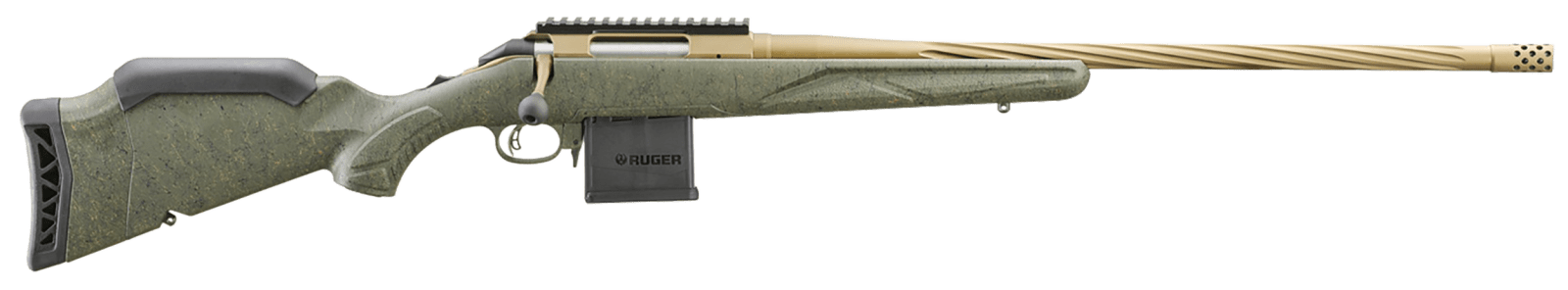 Ruger 46940 American II Predator Full Size 22 ARC 10+1 22" Burnt Bronze Cerakote Spiral Fluted Threaded Barrel & Alloy Steel Receiver w/Picatinny Rail, Green Splatter Adj LOP Synthetic Stock
