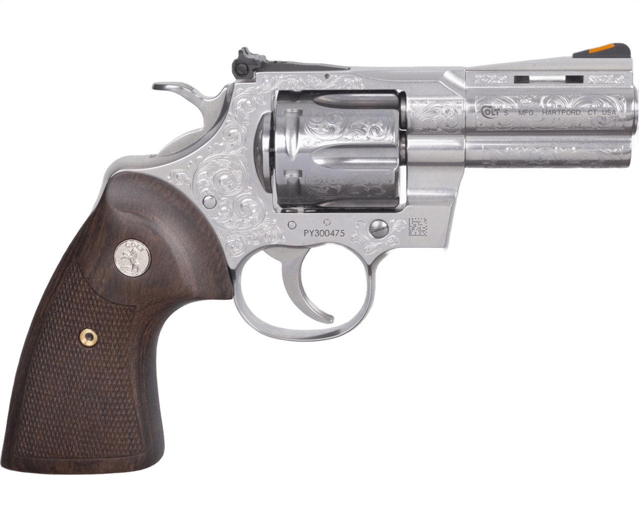 Colt Mfg PYTHONSP3WSSE Python 357 Mag 6rd Shot 3" Stainless Steel Barrel, Cylinder& Frame, Walnut Grip w/Medallion