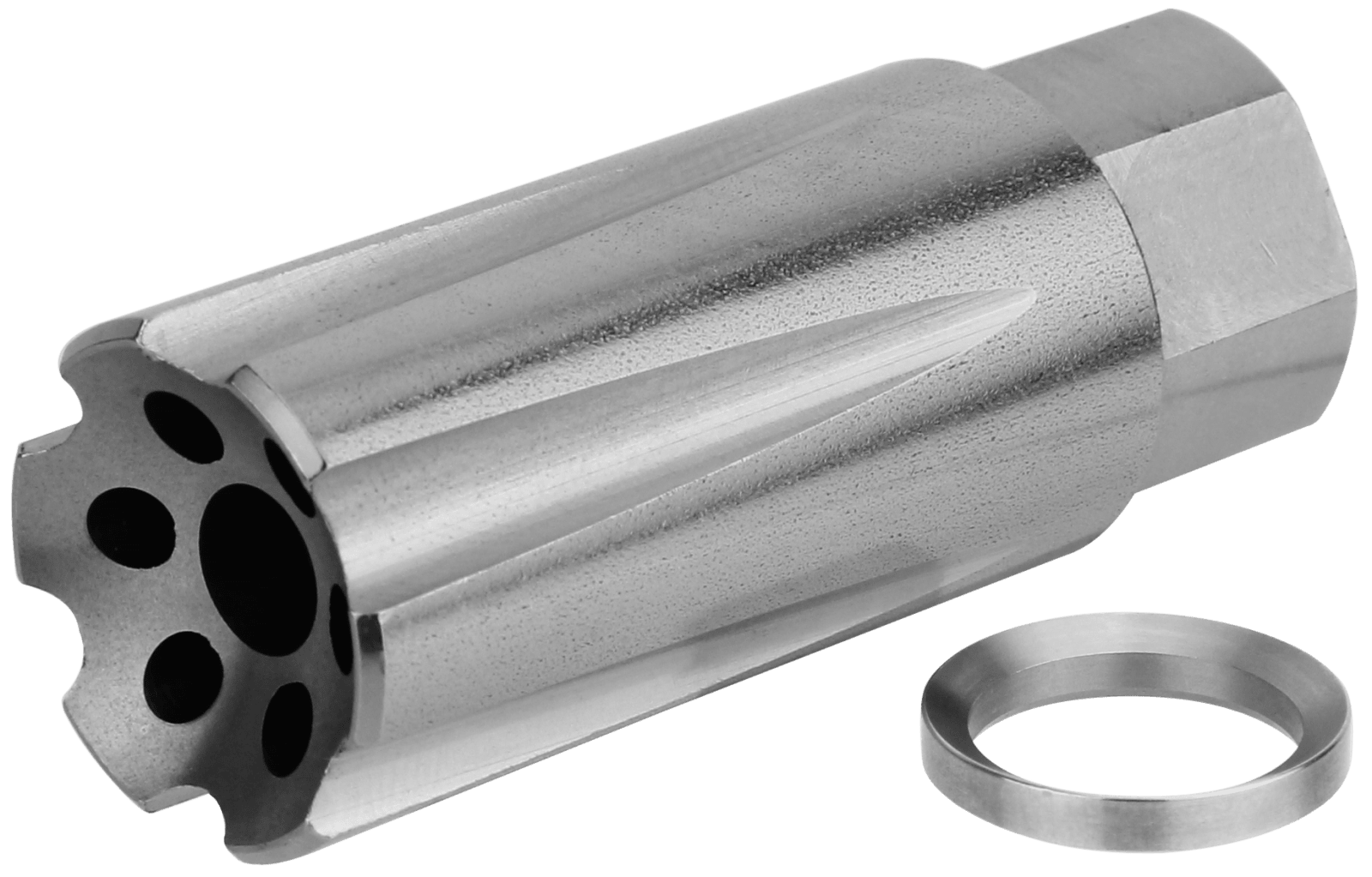 TacFire MZ10209MMSS Linear Compensator Stainless Steel with 1/2"-36 tpi Threads, 2.05" OAL & 0.87" Diameter for 9mm Luger AR-Platform