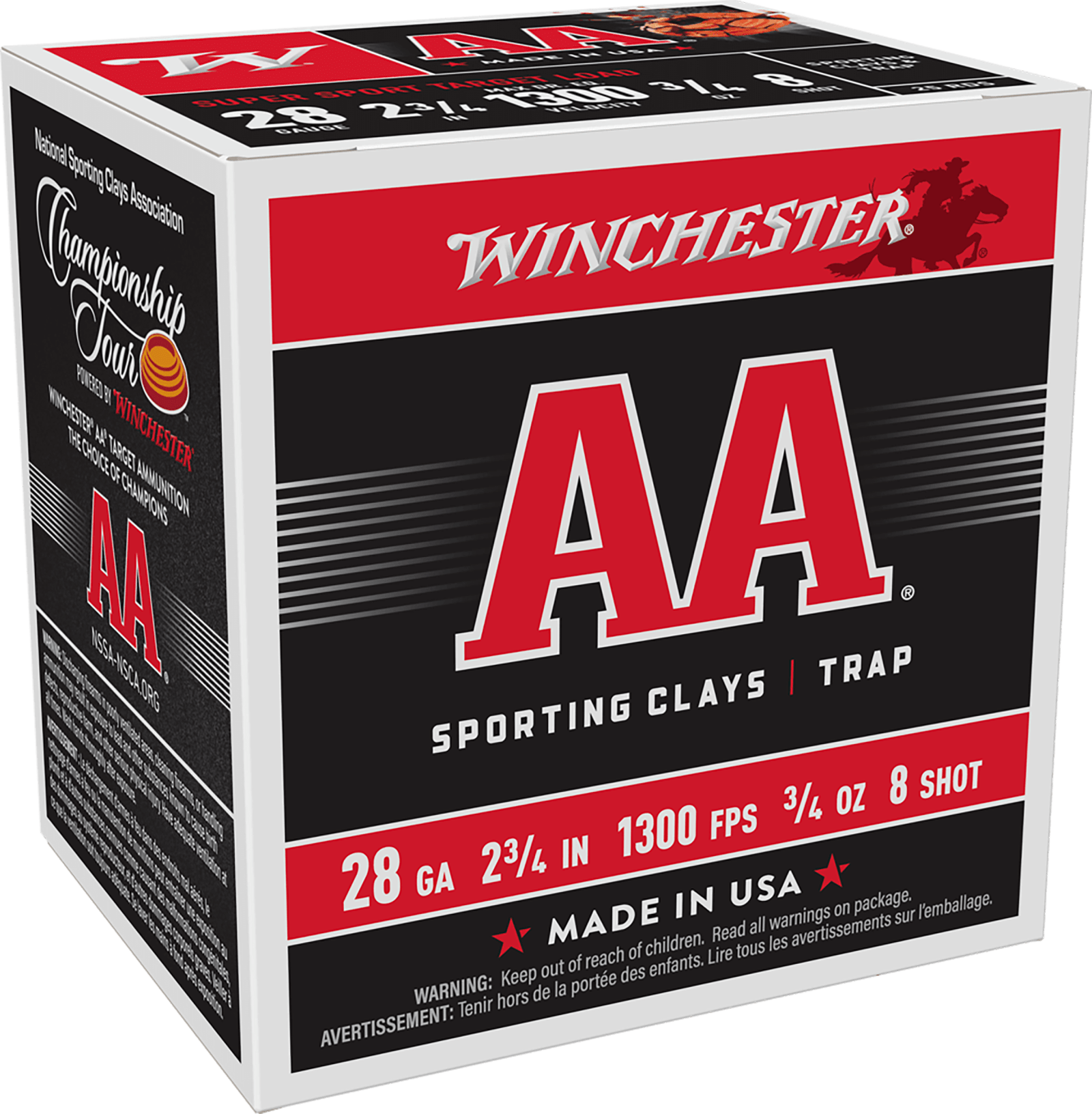 Winchester Ammo AASC288 AA Sporting Clay 28Gauge 2.75" 3/4oz 8Shot 25 Per Box/10 Case