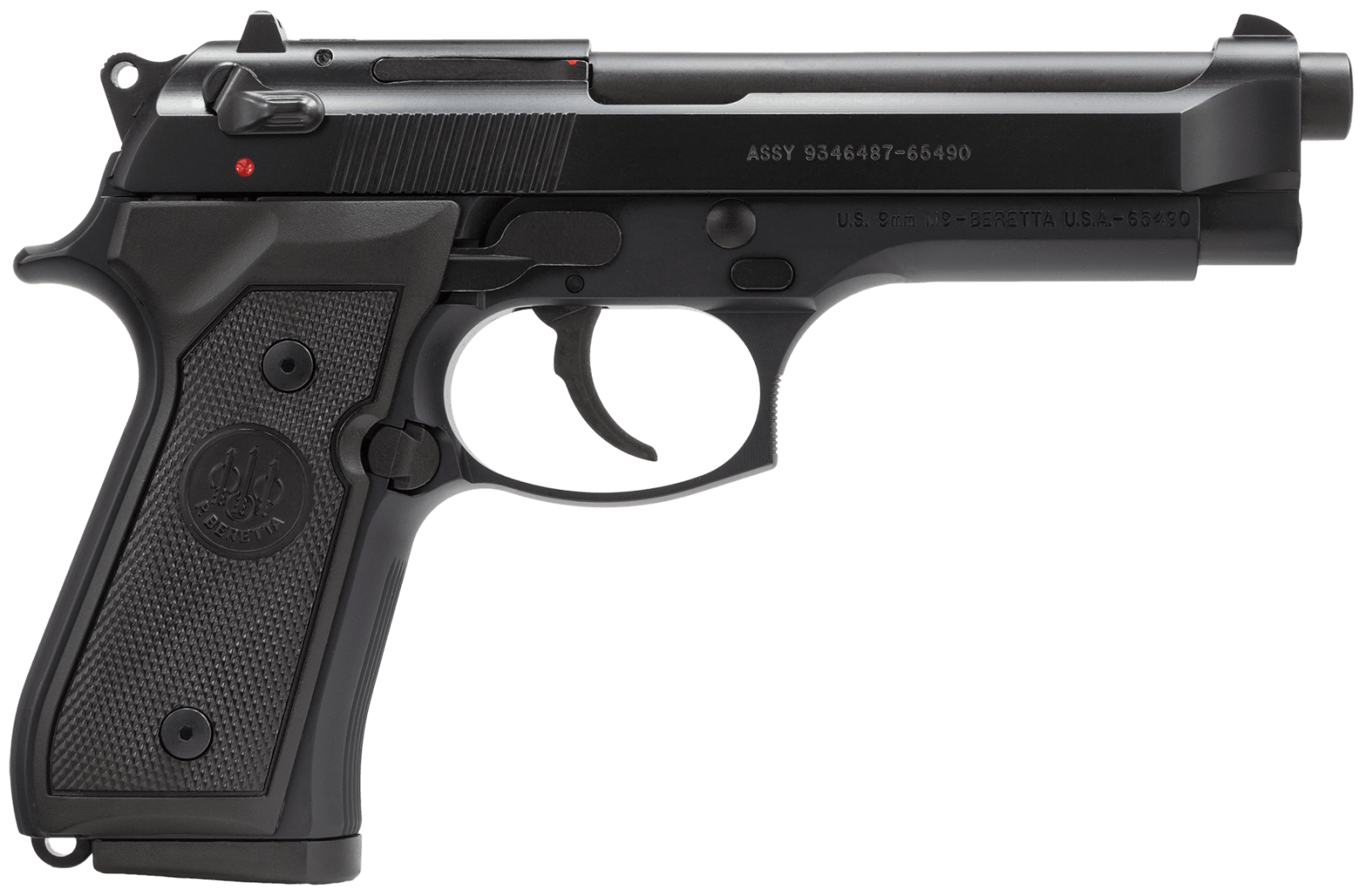Beretta USA J92M9A0M M9  Full Size Frame 9mm Luger 15+1, 4.90" Steel Barrel, Black Bruniton Serrated Steel Slide & Aluminum Frame w/Beavertail, Ambidextrous