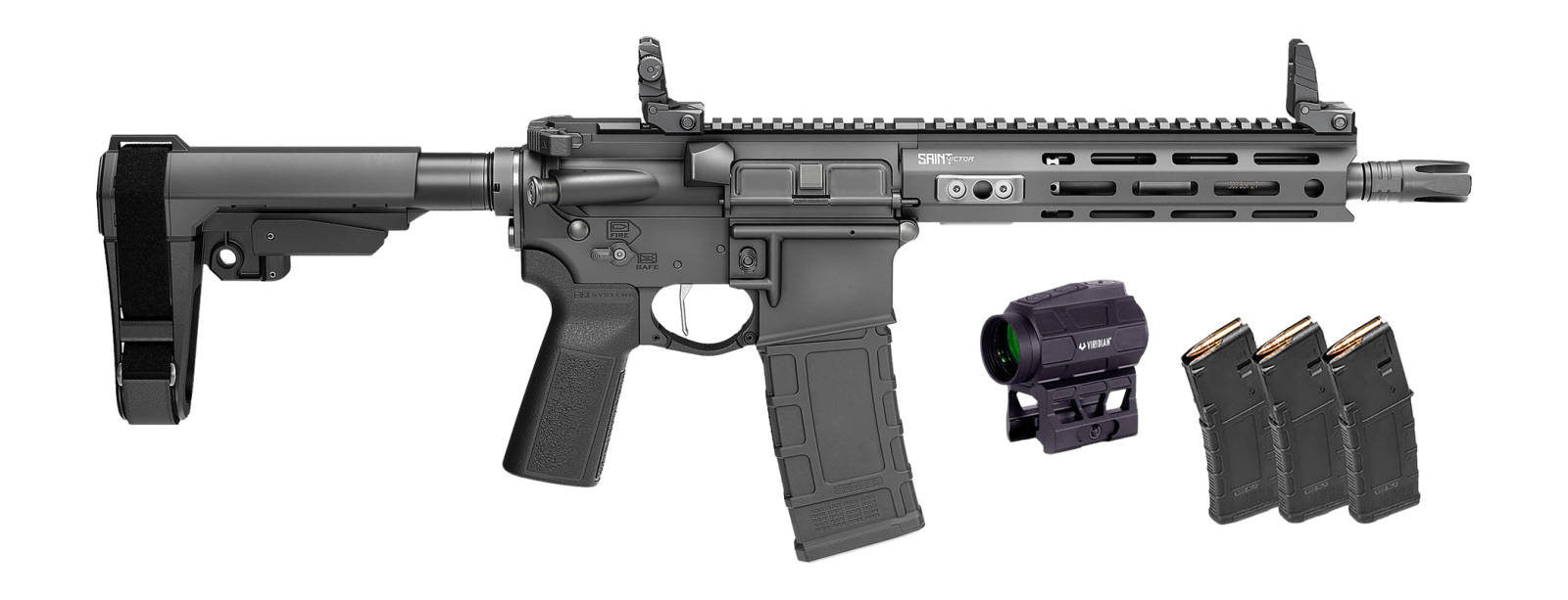 Springfield Armory STV995300BV2SBA3PAC SAINT Victor Gear Pac 300 Blackout 30+1 9.50" Black Nitride Threaded Barrel, Black Hardcoat Anodize Aluminum Receiver w/ Rail, M-LOK Handguard, Black Polymer SB