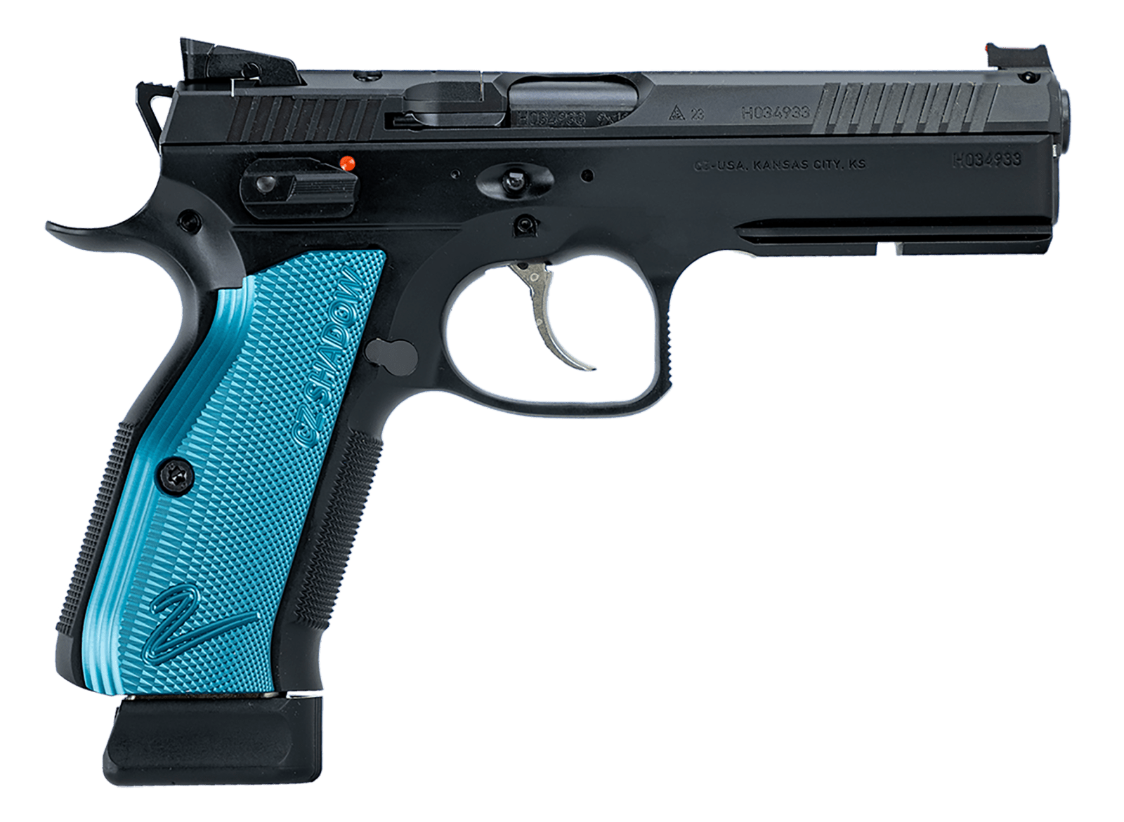 CZ-USA 91251 Shadow 2 Optics-Ready 9mm Luger 4.89" 19+1 Overall Black Finish with Inside Railed Steel with Optic Cut Slide, Blue Aluminum Grip, Non-Tilted Barrel & Picatinny Rail