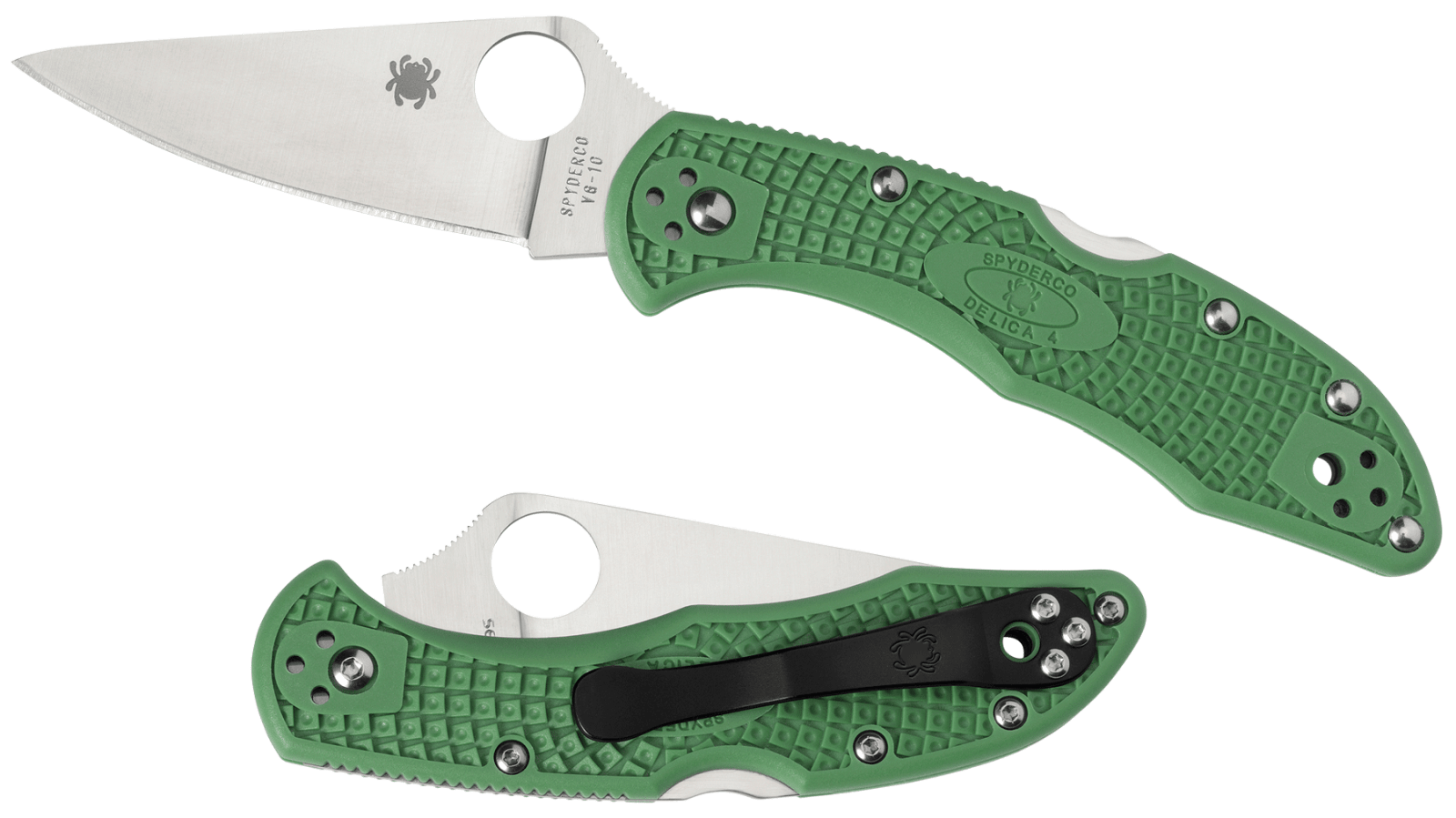 Spyderco C11FPGR Delica 4 Lightweight 2.88" Folding Drop Point Plain VG-10 SS Blade Green Bi-Directional Texturing FRN Handle Includes Pocket Clip