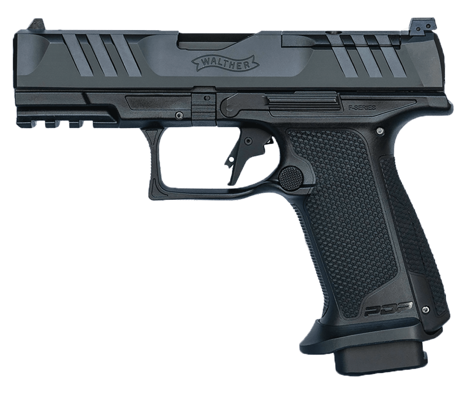 Walther Arms 4797056 PDP F-Series Pro E 9mm Luger 10+1 4" Black Steel Barrel, Black Optic Ready/Serrated Steel Slide, Black Polymer Frame w/Picatinny Rail, Interchangeable Backstrap Grip
