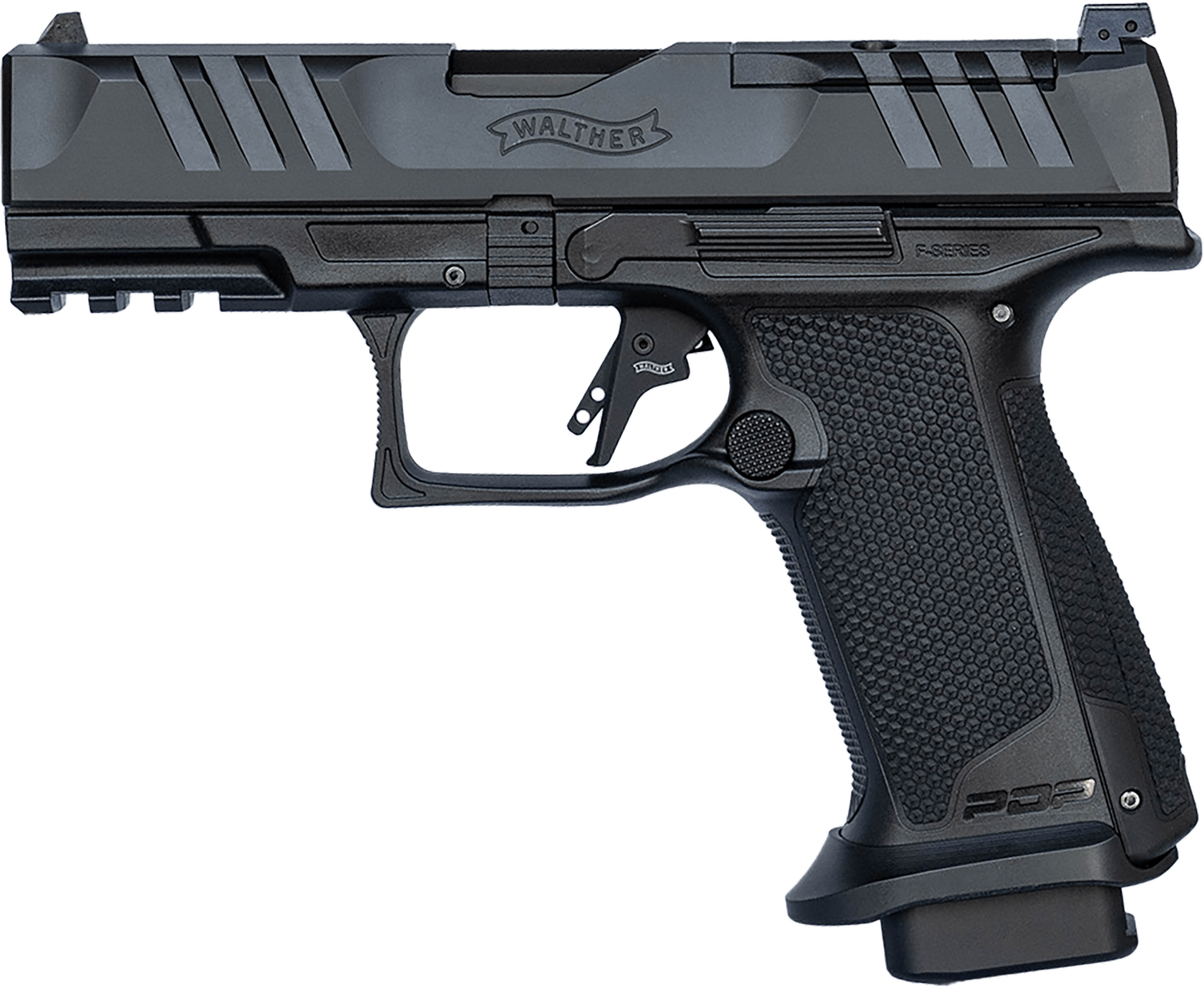 Walther Arms 4796040 PDP F-Series Pro 9mm Luger 18+1 4" Black Steel Barrel, Black Serrated/Optic Ready Steel Slide, Black Polymer Frame w/Picatinny Rail, Medium Backstrap Grip