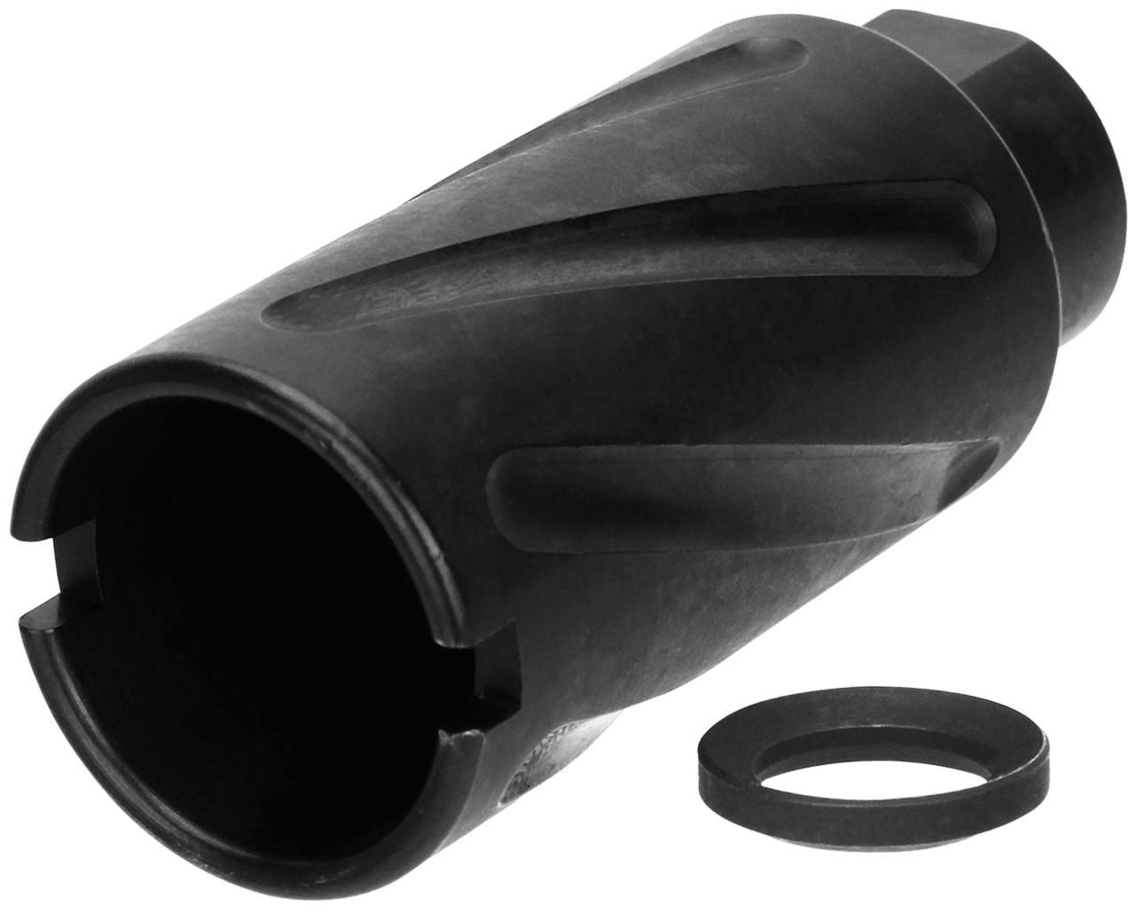 TacFire MZ10073B Spiral Fluted Muzzle Brake Black Oxide Steel with 5/8"-24 tpi Threads, 2.60" OAL & 1.12" Diameter for 308 Win AR-10