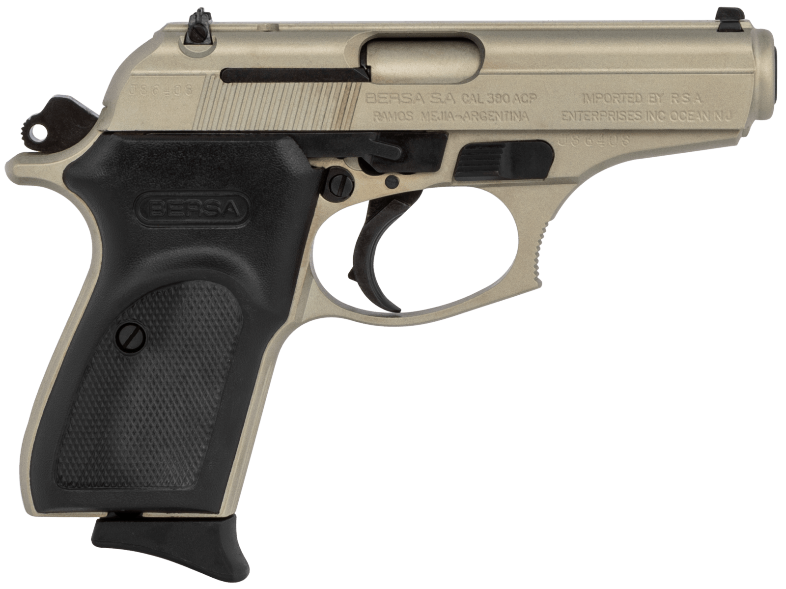 Bersa T380NKL8 Thunder Micro-Compact Frame 380 ACP 8+1, 3.50" Satin Nickel Steel Barrel, Serrated Steel Slide & Aluminum Frame