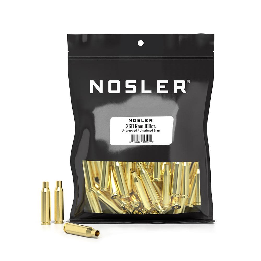 Nosler Unprimed Unprepped Brass Rifle Cartridge Cases .260 Rem NOS HS 100/ct (BULK)