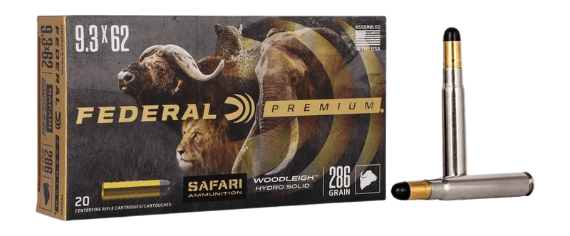 Federal P9362WH Premium Safari Cape-Shok 9.3mmx62Mauser 286gr Woodleigh Hydro Solid 20 Per Box/10 Case
