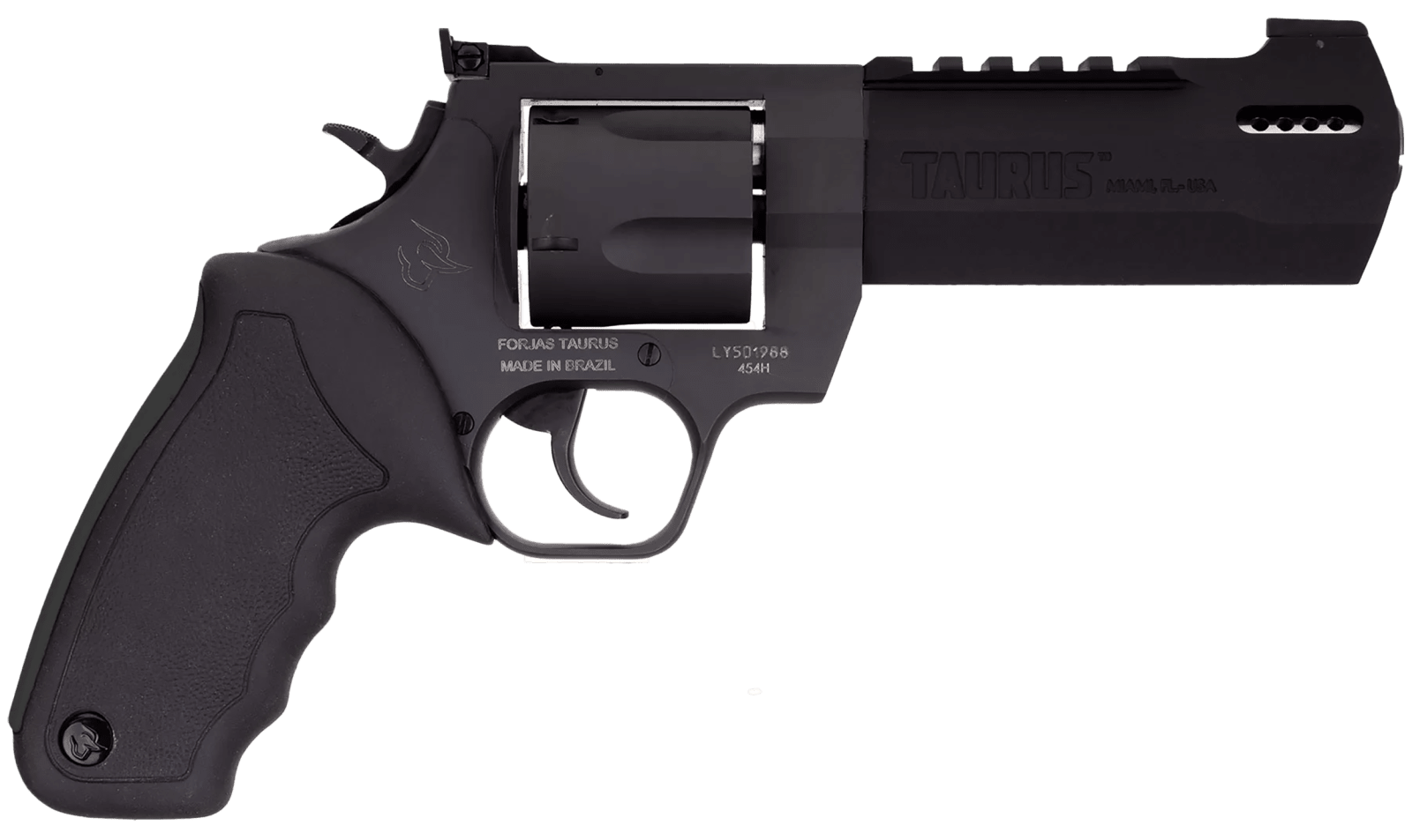 Taurus 2-440051RH Raging Hunter  44 Rem Mag Caliber with 5.12" Picatinny Rail/Ported Barrel, 6rd Capacity Matte Black Oxide Finish Cylinder, Matte Black Oxide Finish Steel Frame & Black Rubber Grip