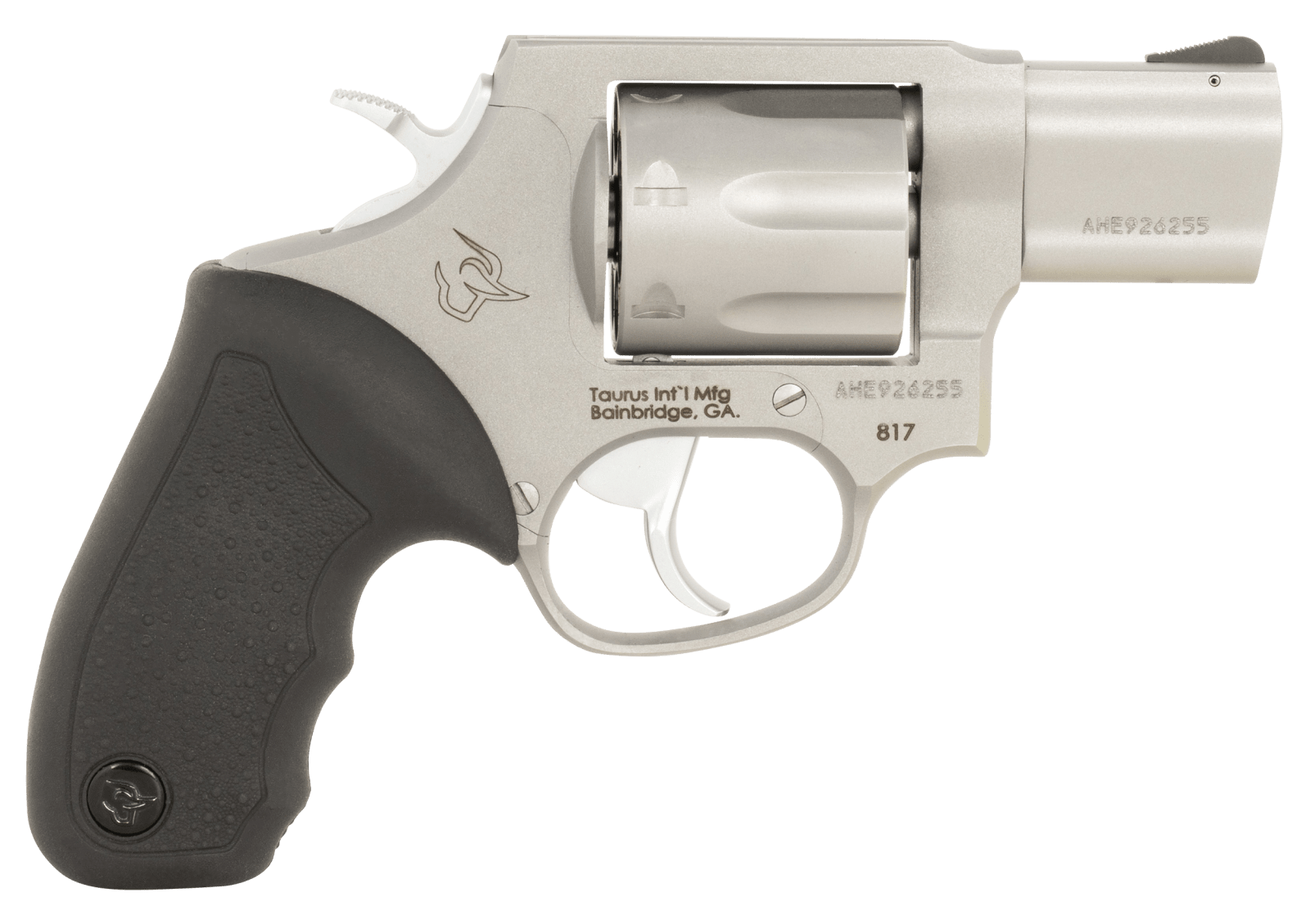 Taurus 2-817029 817 Medium 38 Special 7 Shot 2" Matte Stainless Steel Barrel, Cylinder & Frame, Black Rubber Grip, Exposed Hammer