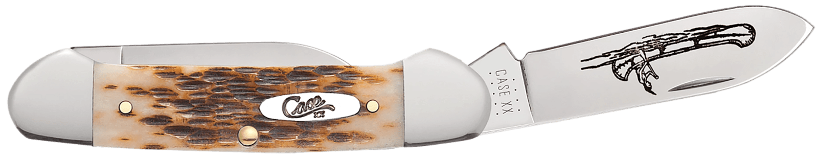 Case 00263 Canoe  2.60"/1.97" Folding Spear/Pen Plain Mirror Polished Chrome Vanadium Steel Blade/Peach Seed Jigged Amber Bone Handle