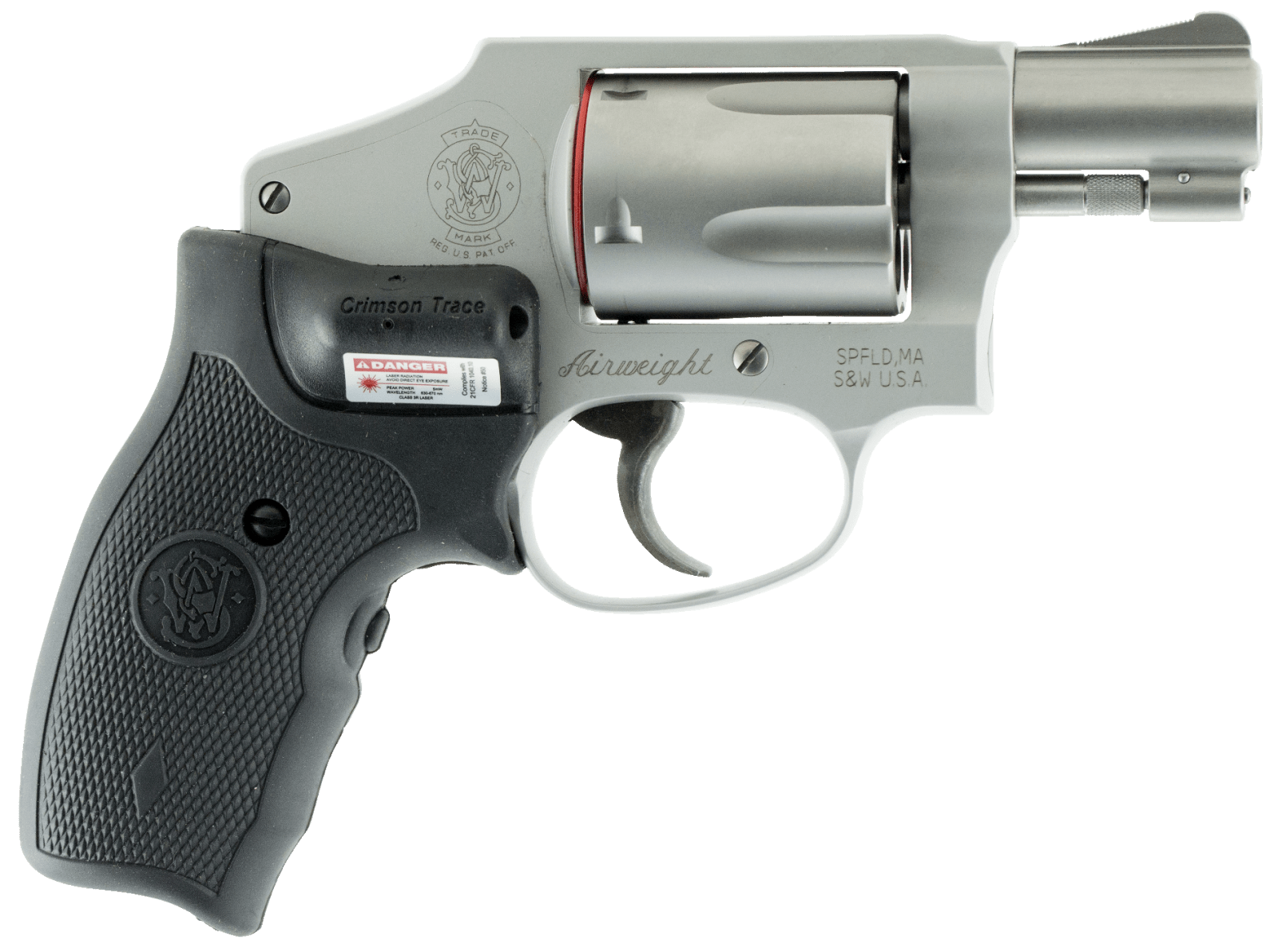 Smith & Wesson 150972 Model 642 w/Laser *CA Compliant J-Frame 38 Special +P 5 Shot 1.88" Stainless Steel Barrel, Stainless Cylinder, Stainless Aluminum Frame, Crimson Trace Lasergrip, Concealed Hammer