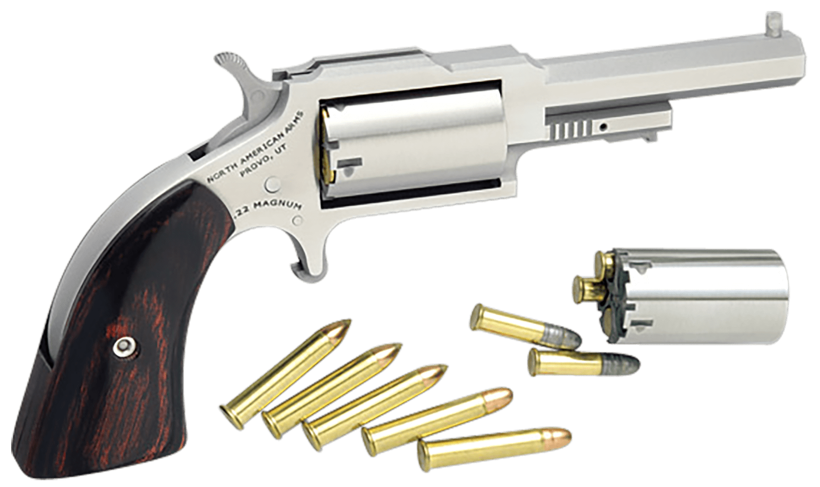 North American Arms 1860250C 1860 Sheriff 22 LR/22 WMR 5 Shot 2.50" Stainless Steel Barrel, Frame & Cylinder, Rosewood Boot Grip, Exposed Hammer