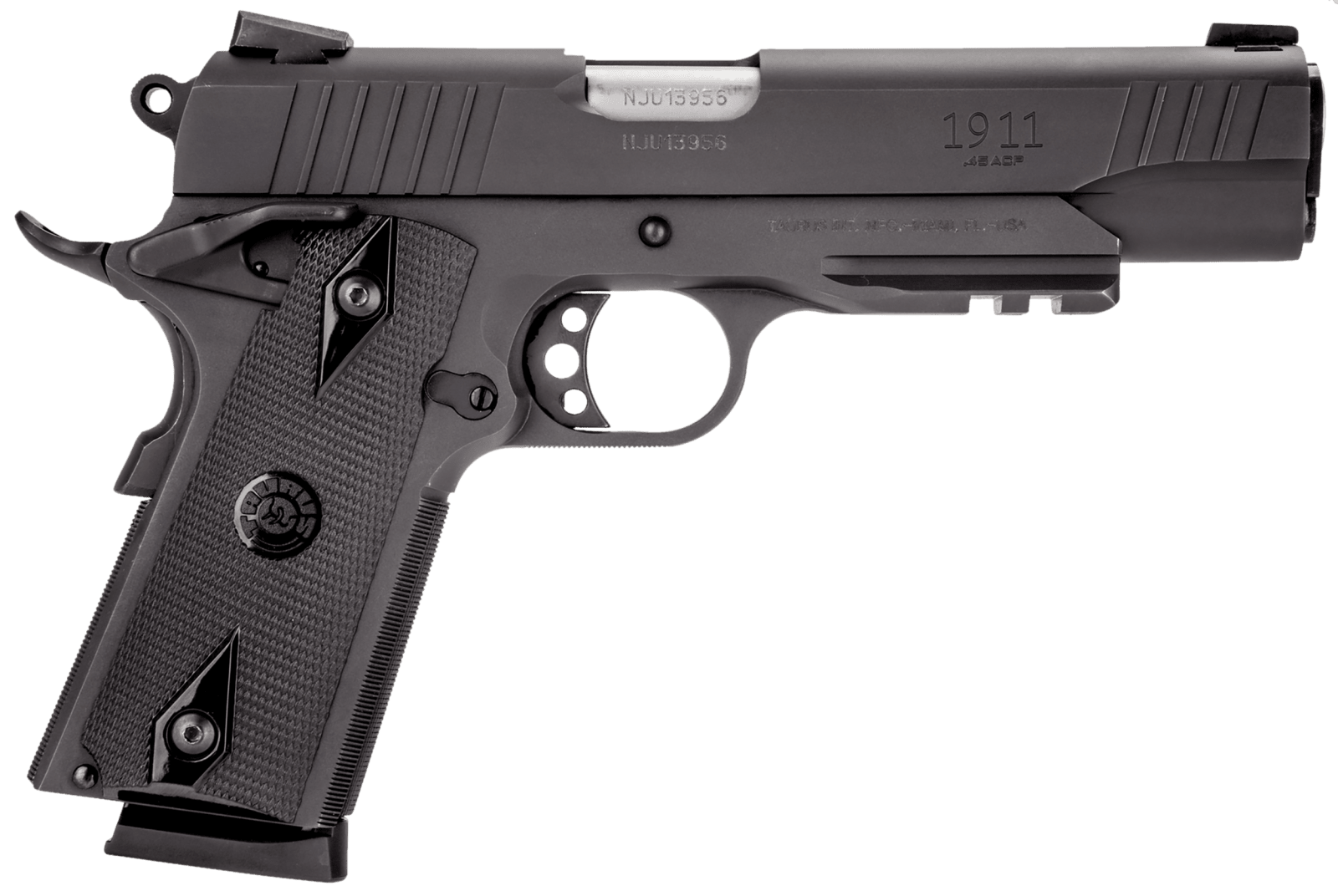 Taurus 1191101B1 1911  Full Size Frame 45 ACP 8+1 5" Matte Stainless Steel Barrel, Matte Black Serrated Steel Slide & Frame w/Beavertail & Picatinny Rail, Black Checkered Polymer Grip, Right Hand