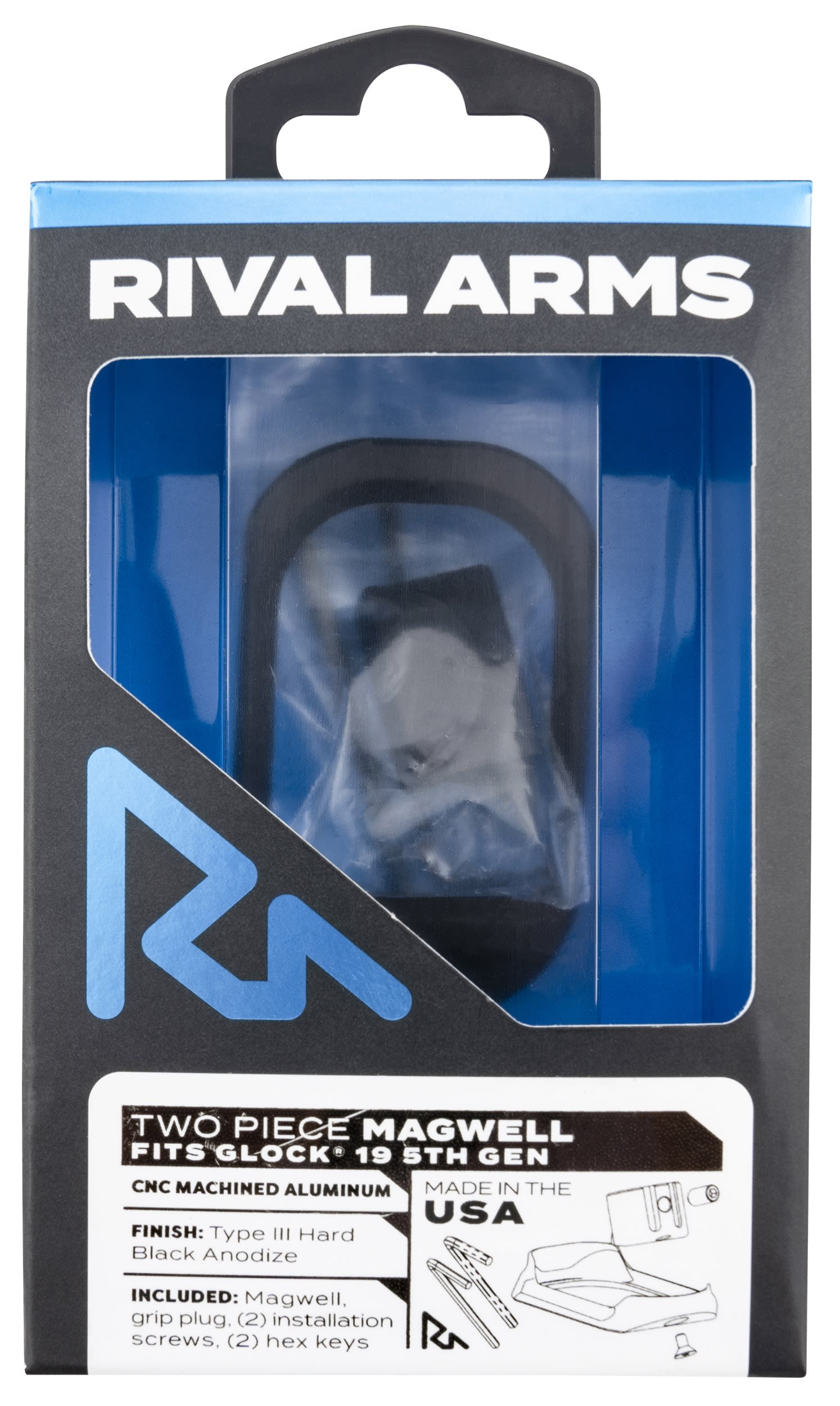 Rival Arms RARA70G221A Two Piece Magwell  Compatible w/Glock 19 Gen5, Black Anodized Aluminum