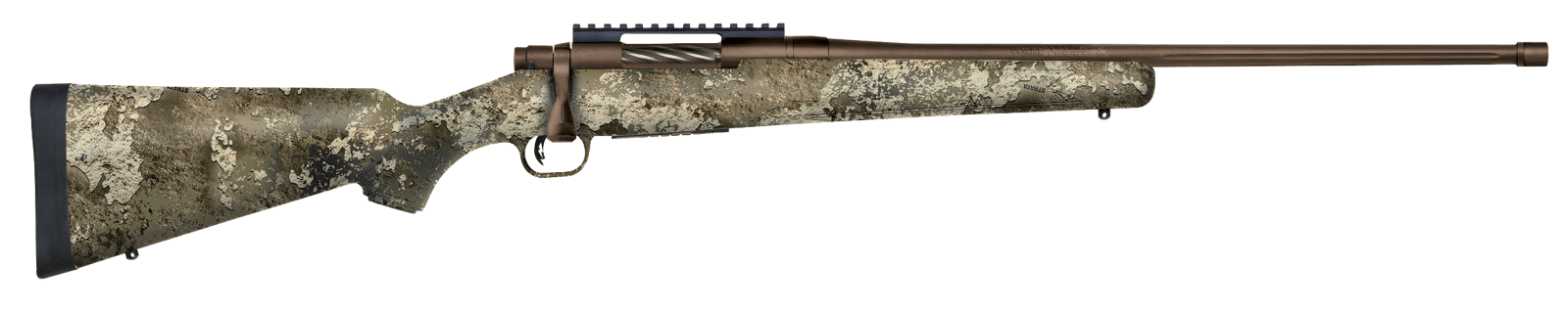 Mossberg 28074 Patriot Predator 22-250 Rem Caliber with 5+1 Capacity, 22" Threaded/Fluted Barrel, Patriot Brown Cerakote Metal Finish & TrueTimber Strata Synthetic Stock Right Hand (Full Size)