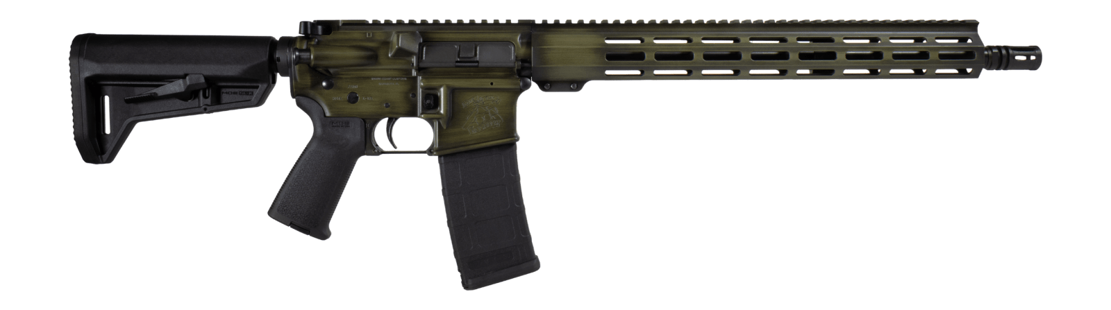 Shark Coast Tactical 300-044-1000-14 Distressed 5.56 NATO 30+1 16" Black Melonite Threaded Barrel, Green Distressed Cerakote Aluminum Receiver w/Picatinny Rail, M-LOK Handguard, Magpul MOE SL Black Po