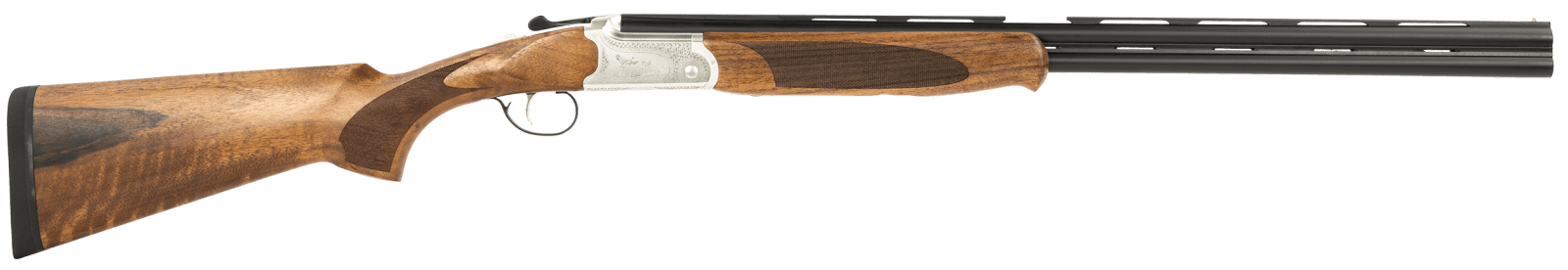 ATI ATIGKOF28SVE Cavalry 28 Gauge Break Open 2.75" 2rd, 26" Matte Blued Over/Under Vent Rib Barrel, Silver Engraved Aluminum Receiver, Fixed Oiled Turkish Walnut Walnut Stock