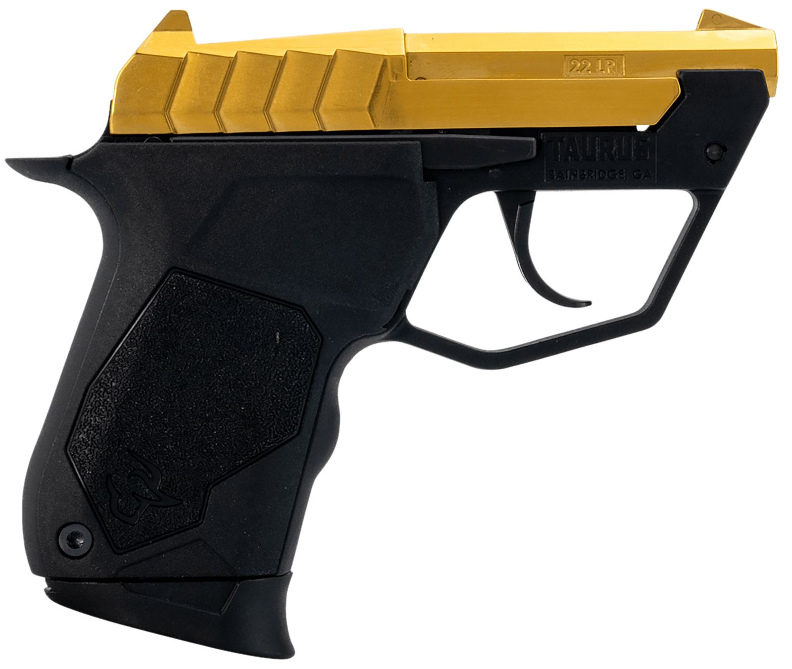 Taurus 1-22TUC13G 22TUC  Micro-Compact Frame 22 LR 9+1 2.50" Polished Gold PVD Steel Tip-Up Barrel, Gold PVD Serrated Stainless Steel Slide, Black Polymer Frame, Black Polymer Grip