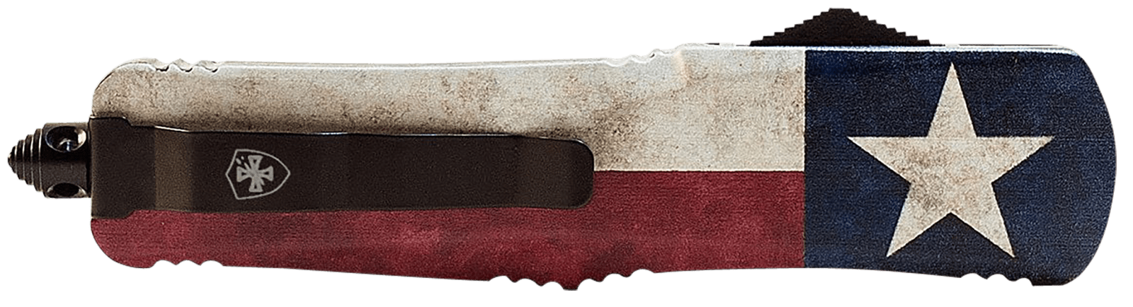Templar Knife SCAP331 Gen II Captain Small 2.69" OTF Drop Point Plain Black Oxide Stonewashed 440C SS Blade, 4.31" Red/White/Blue w/Star Aluminum Handle Glass Breaker