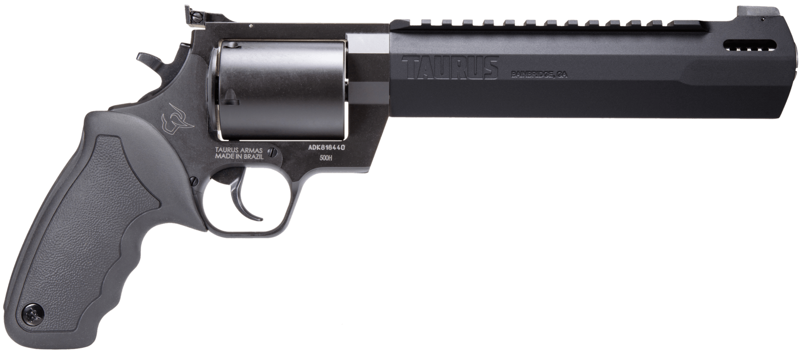 Taurus 2500081RH Raging Hunter Large Frame 500 S&W Mag 5rd 8.38" Black Ported/Target Crown Barrel, Matte Black Oxide Cylinder, Black Steel Frame Black Rubber Grip