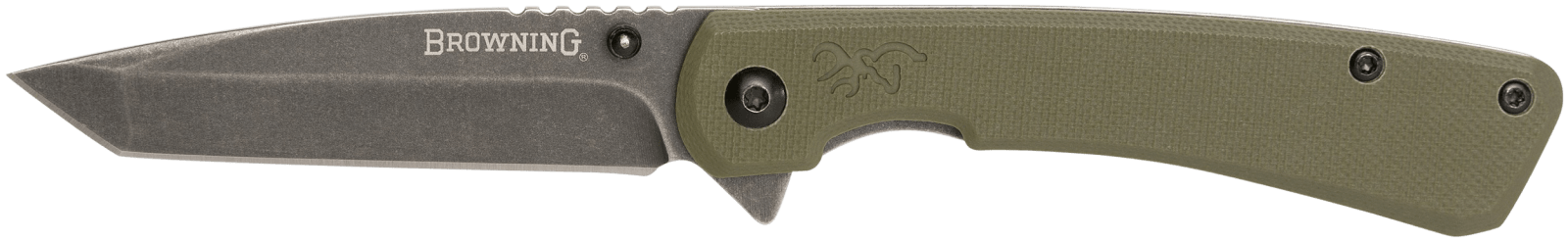 Browning 3220507 Branded Rock  EDC 3" Folding Tanto Plain Black Stonewashed 7Cr17MoV SS Blade OD Green, G10 Handle