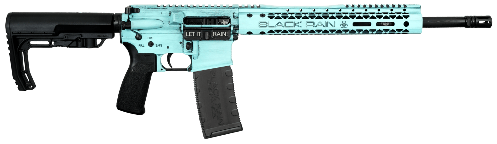 Black Rain Ordnance FUSIONTBB Fission  5.56 NATO 30+1 16" Black Nitride Threaded Barrel, Robin Egg Blue Battleworn Aluminum Receiver w/Picatinny Rail, M-LOK Handguard, MFT Minimalist Black Polymer Sto