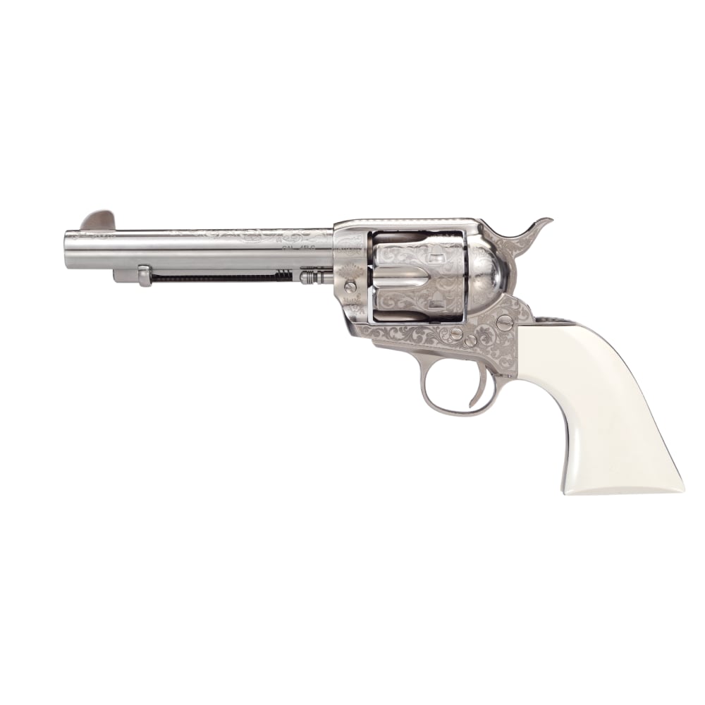 Taylors & Company 1873 Outlaw Legacy Handgun .45 Colt 6rd Capacity 5.5" Barrel Engraved Nickel with White