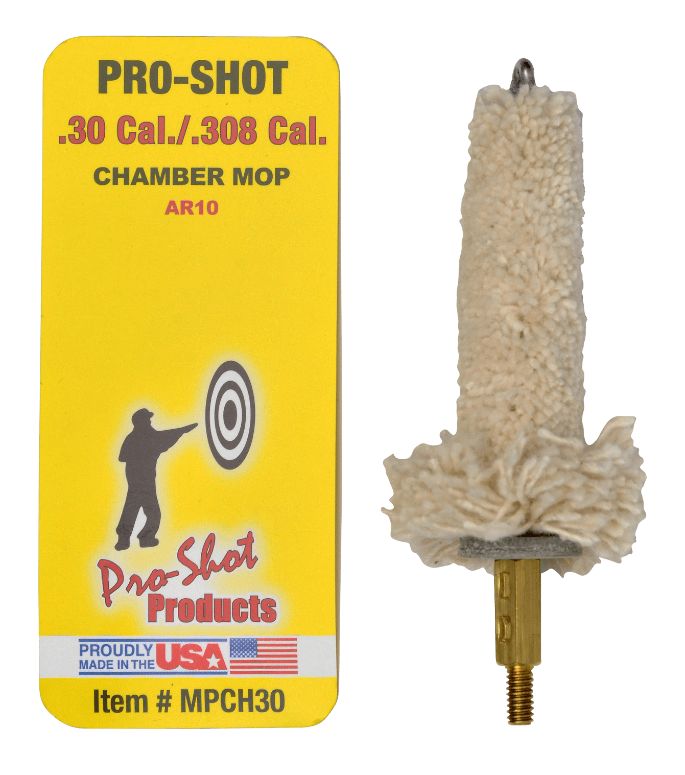 Pro-Shot MPCH30 Chamber Mop Military Style .30/ .308/ 7.62x51mm NATO AR Platform #8-32 Thread 100% Cotton Mop Brass Core