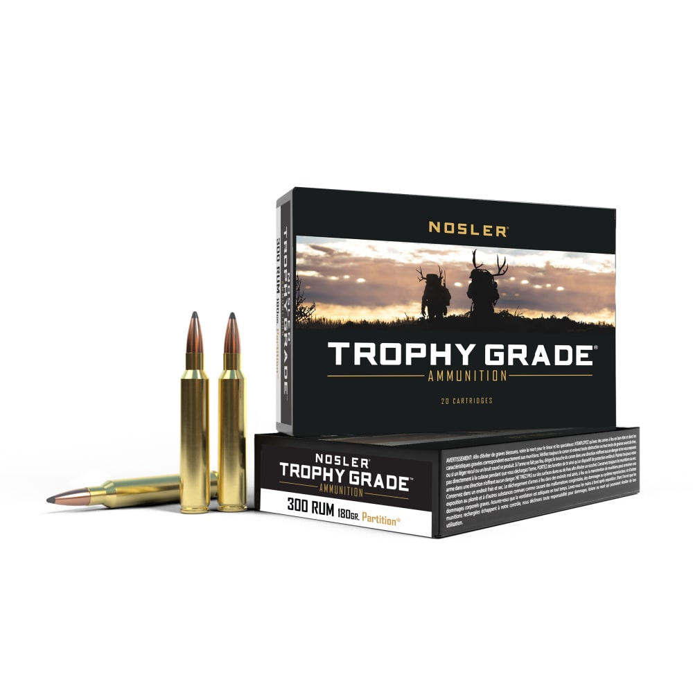 Nosler Partition Trophy Grade Rifle Ammunition .300 RUM 180 gr PSP 3200 fps 20/ct