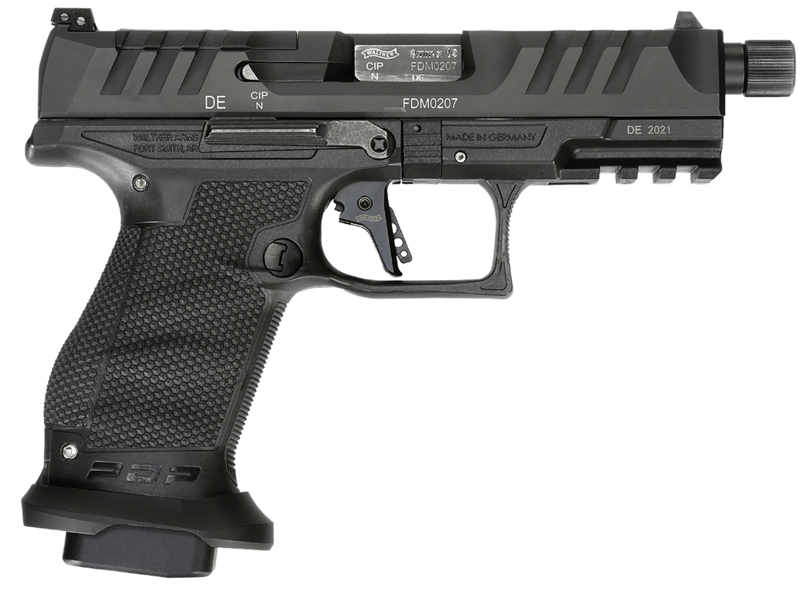 Walther Arms 2858151 PDP Compact Pro 9mm Luger 4.60" 10+1 Threaded Barrel Flared Magwell Black Steel Slide with Front Serrations & Optics Cut Performance Duty Textured Black Polymer Grip