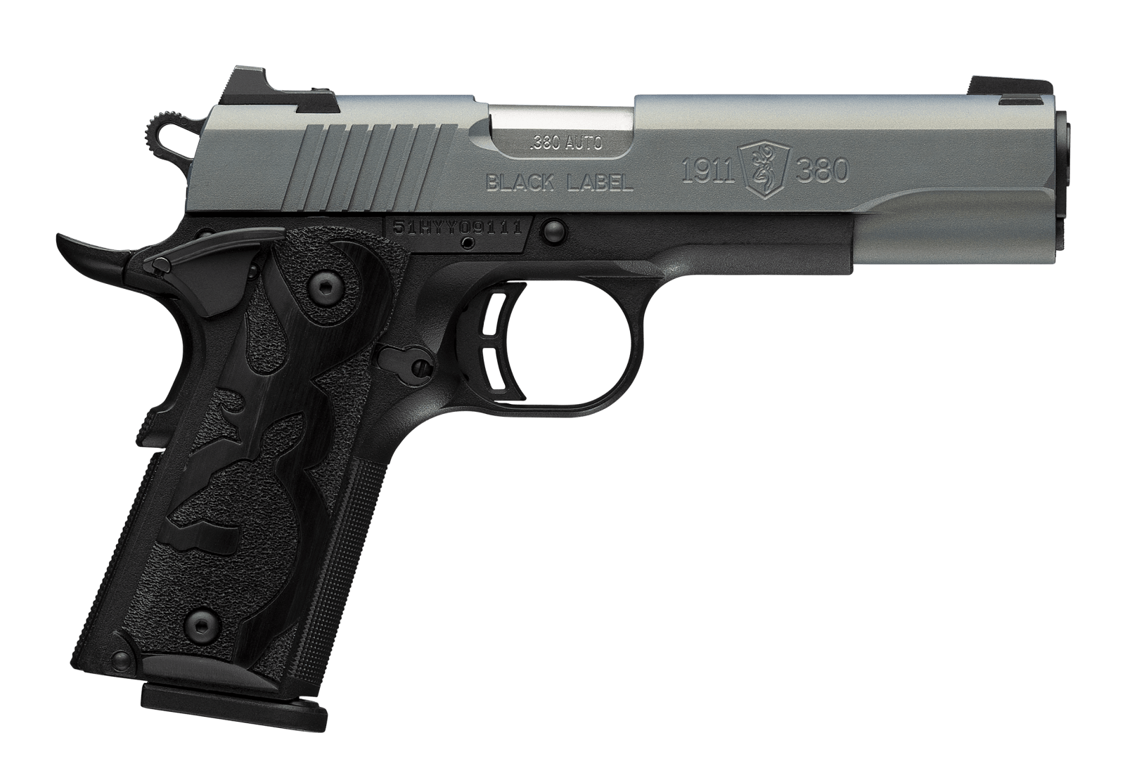 Browning 051992492 1911 Black Label Full Size Frame 380 ACP 8+1 4.25" Matte Stainless Steel Barrel, Northern Lights Cerakote Serrated Steel Slide, Matte Black Polymer Frame, Black Polymer Grip