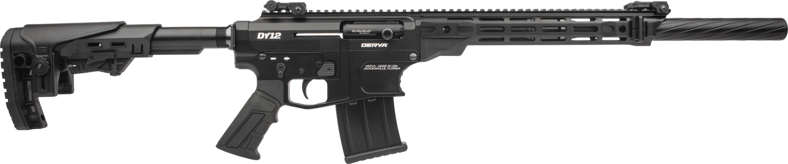 Derya Firearms DY1220US Namlu DY12 12 Gauge Semi-Auto 3" 5+1 20" Black Melotine Threaded Barrel, Black Anodized Aluminum Receiver w/Picatinny Rail, Black Adjustable Polymer Stock & Pistol Grip