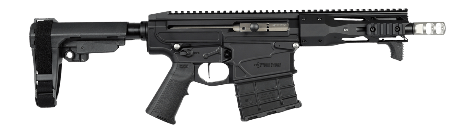 Nemo Arms OMENNM-S8 Omen Nitemare 300 Win Mag 14+1 8" Black Threaded Barrel, Black Aluminum Receiver w/Picatinny Rail, M-LOK Handguard, Black Polymer SB Tactical SBA3 Brace, Black Magpul MIAD Grip